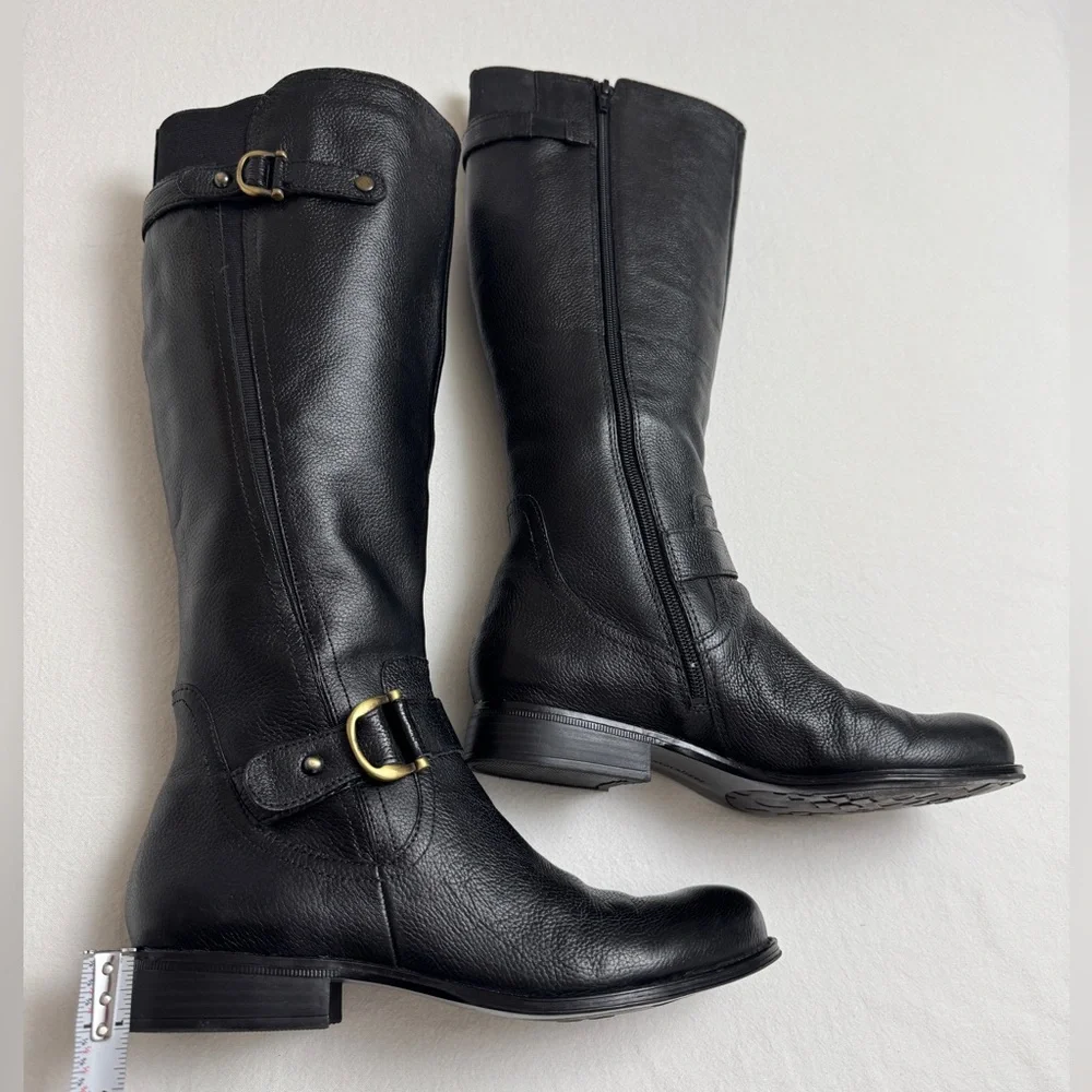 Naturalizer Jersey Black Leather Riding Boots With Gold Buckles Size 8.5 Grunge